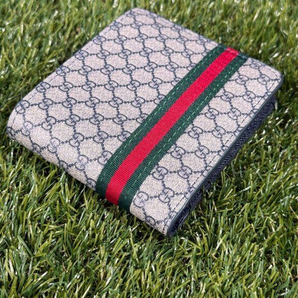 Gucci Supreme Web Bi-Fold Wallet In Beige Canvas and Brown Leather Trim - Picture 4 of 5